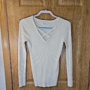 Hippie Rose Cream Ribbed Knit Top